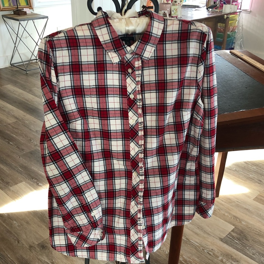 Cotton Flannel Ruffle Front Blouse